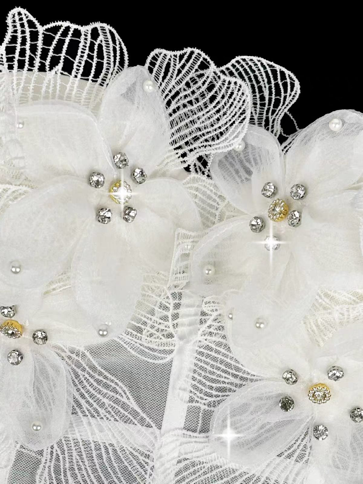 Spaghetti Strap Sheer Mesh 3D Tulle Flower Rhinestone Pearl Corset Bustier Top sis label