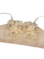 Spaghetti Strap Sheer Mesh 3D Tulle Flower Rhinestone Pearl Corset Bustier Top sis label