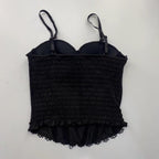 Adjustable Strap Two-Tone Floral Lace Front Lace-Up Cropped Corset Bustier Top sis label