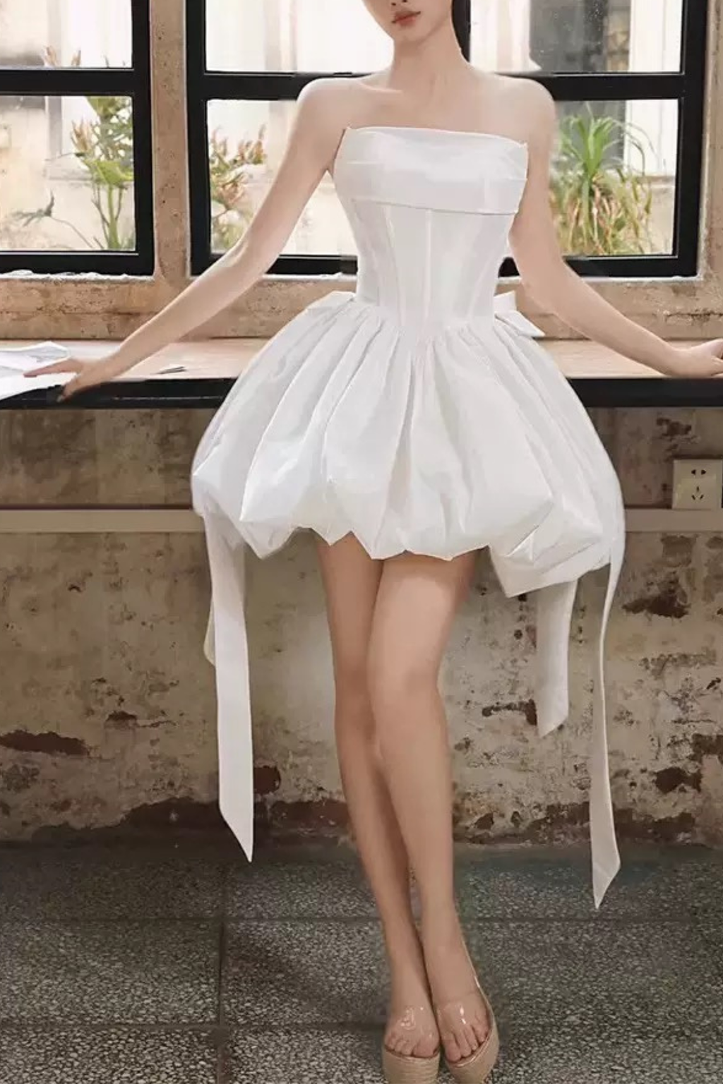 Polly White Strapless Corset Bubble Mini Dress Avalabel