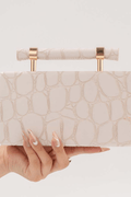 Ivory Croc Embossed Top Handle Evening Clutch Avalabel