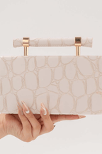 Ivory Croc Embossed Top Handle Evening Clutch Avalabel