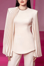 Geeta Cream Pleated Cape Sleeve Top Avalabel