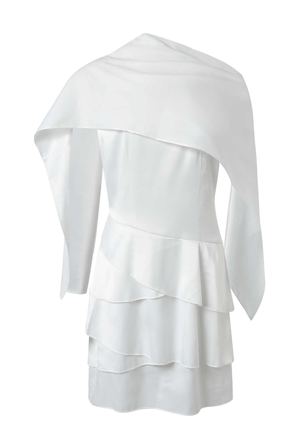 Adora White Cape Sleeve Open Back Ruffle Mini Dress Avalabel