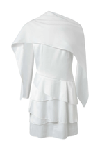 Adora White Cape Sleeve Open Back Ruffle Mini Dress Avalabel