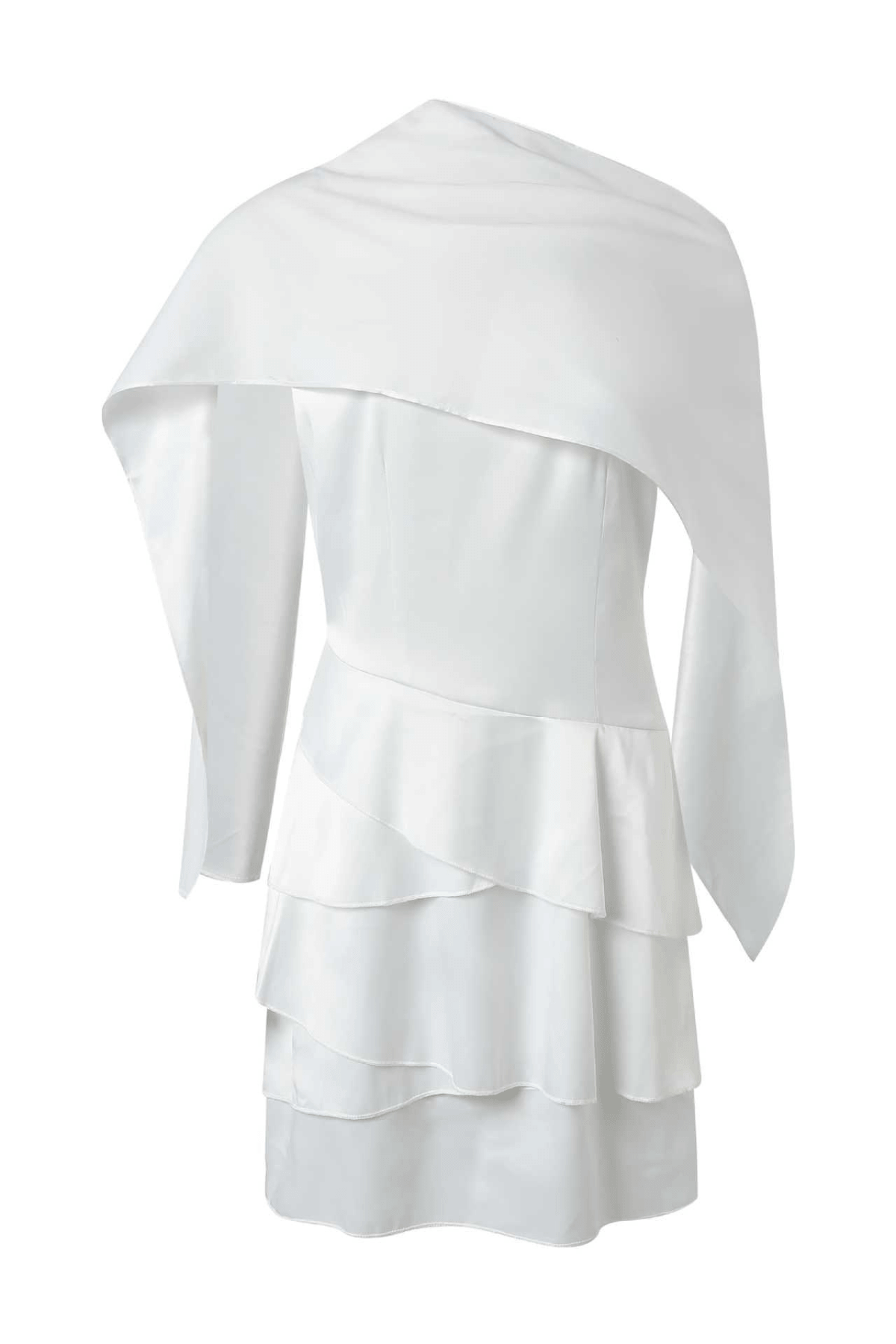 Adora White Cape Sleeve Open Back Ruffle Mini Dress Avalabel