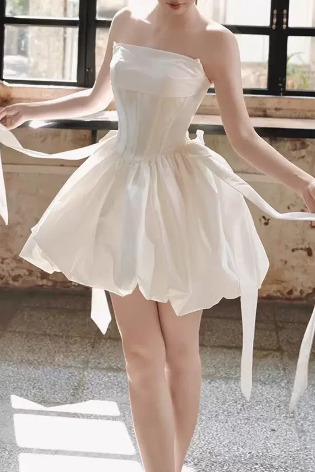 Polly White Strapless Corset Bubble Mini Dress Avalabel