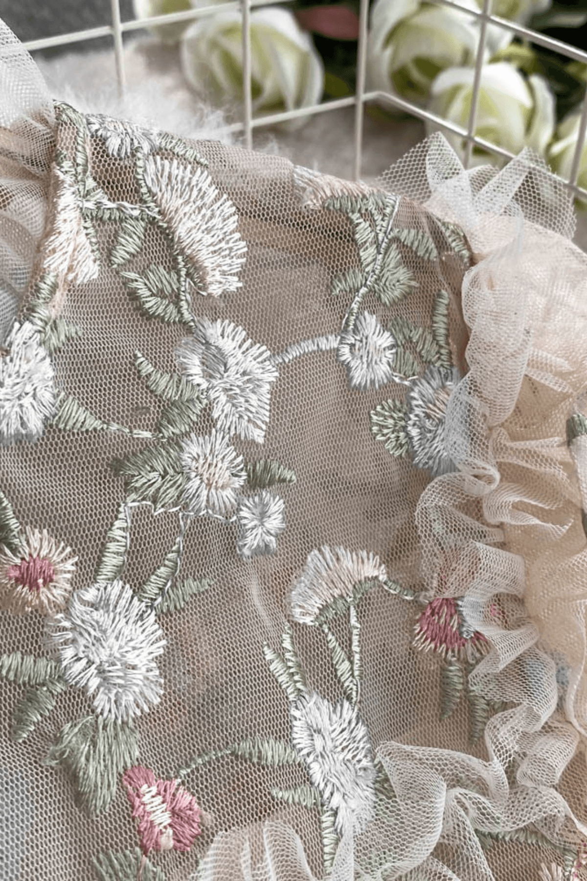 Lily Champagne Floral Embroidered Tiered Tulle Maxi Dress Avalabel
