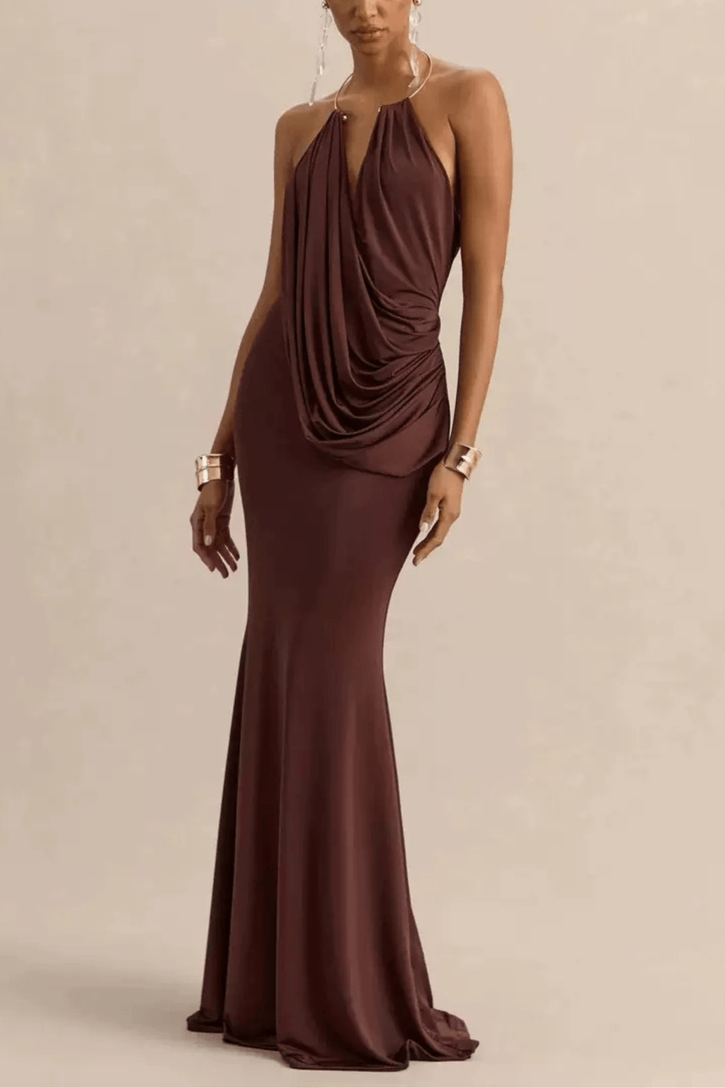 Angela Halter Draped Mermaid Formal Evening Dress Avalabel