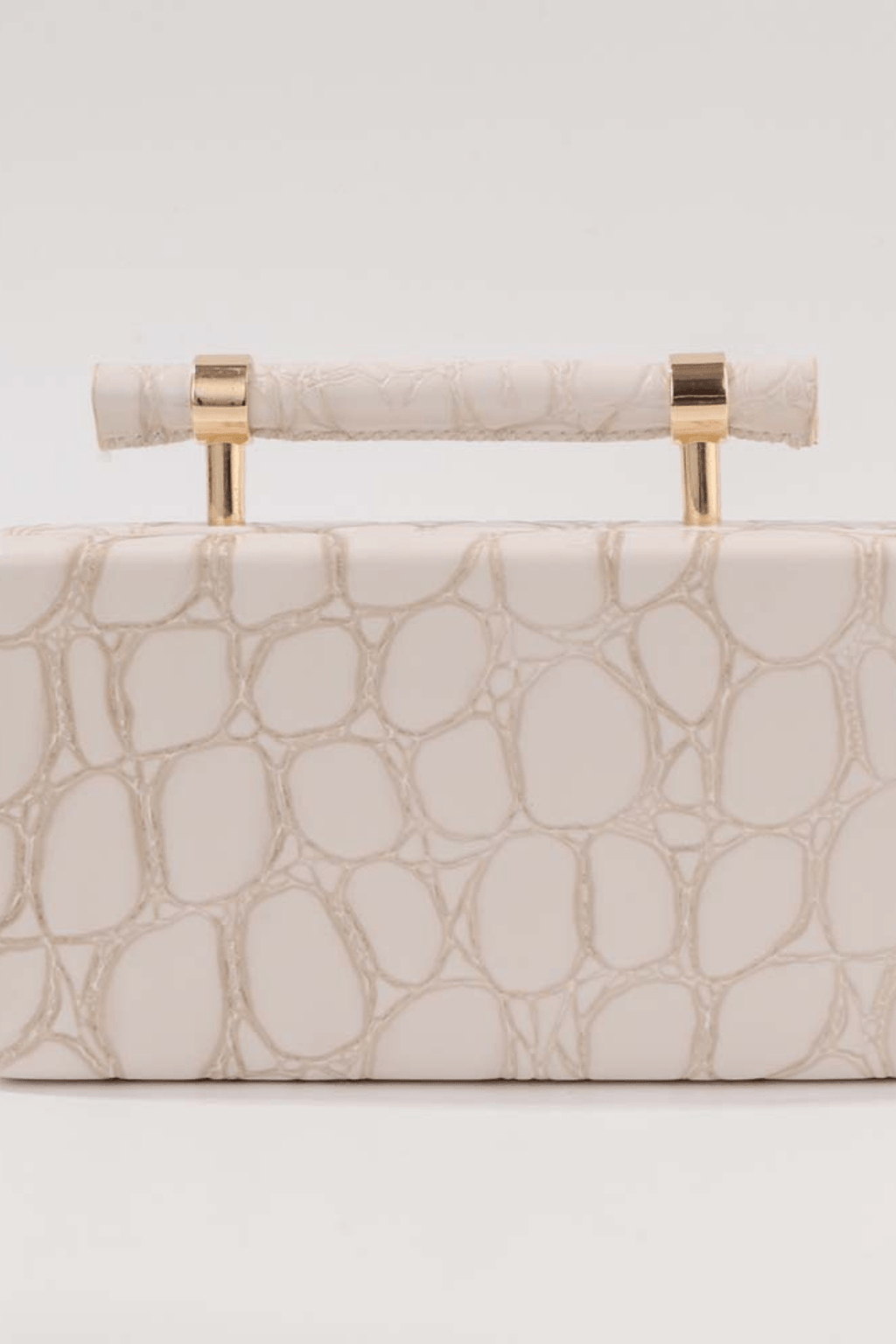 Ivory Croc Embossed Top Handle Evening Clutch Avalabel