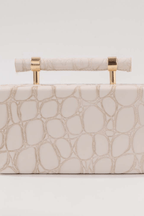 Ivory Croc Embossed Top Handle Evening Clutch Avalabel