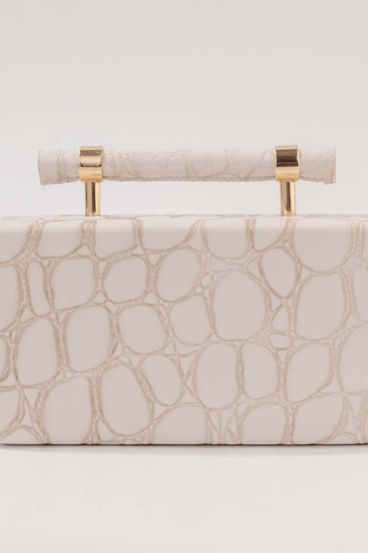Ivory Croc Embossed Top Handle Evening Clutch Avalabel