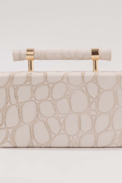 Ivory Croc Embossed Top Handle Evening Clutch Avalabel