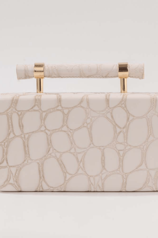 Ivory Croc Embossed Top Handle Evening Clutch Avalabel