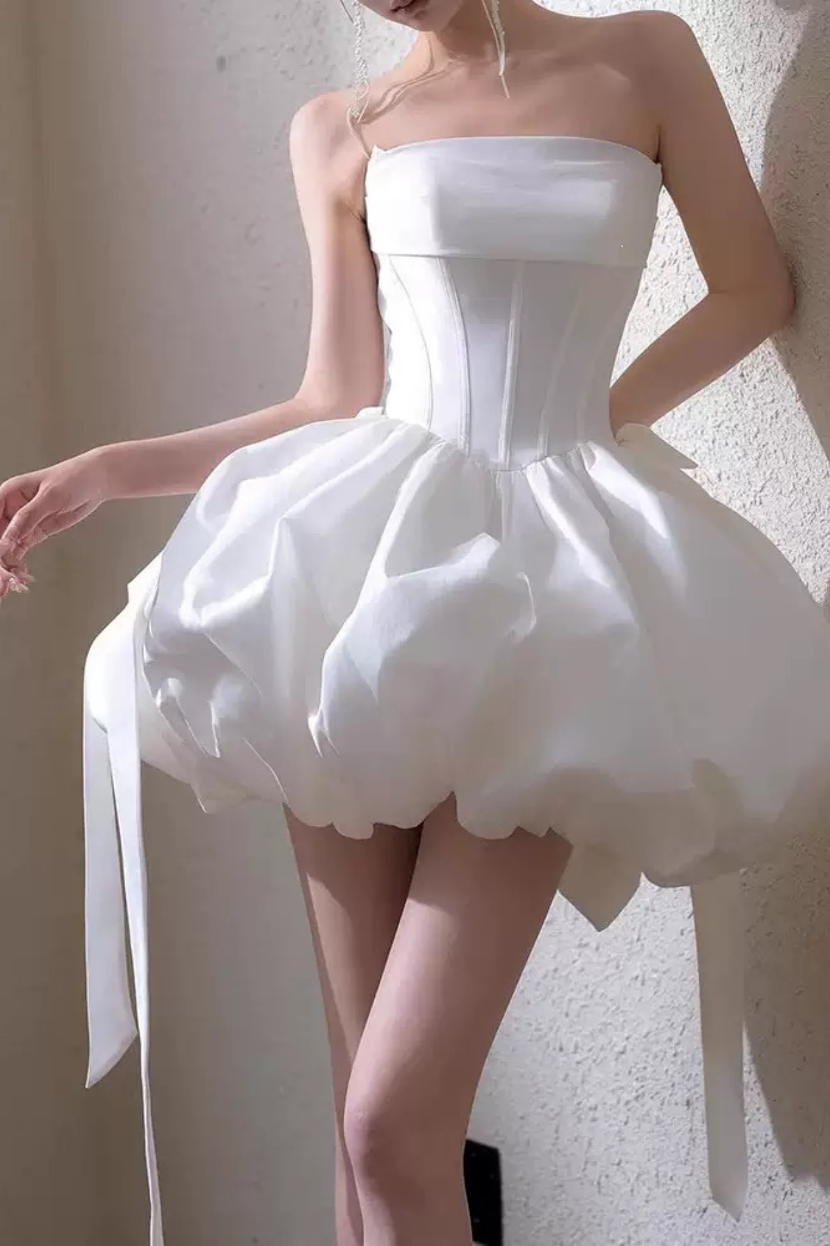 Polly White Strapless Corset Bubble Mini Dress Avalabel