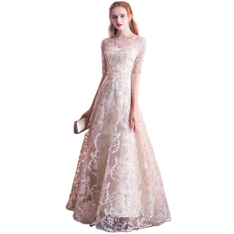 Queena Champagne Elegant Long Evening Gown Suitable for Banquets Maxi Dress Avalabel