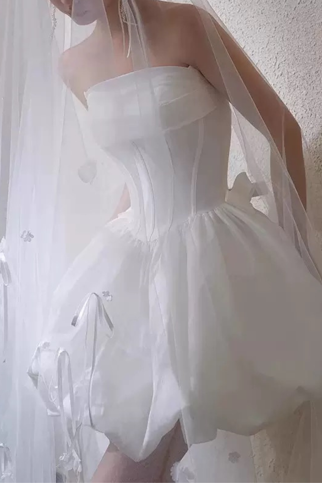 Polly White Strapless Corset Bubble Mini Dress Avalabel