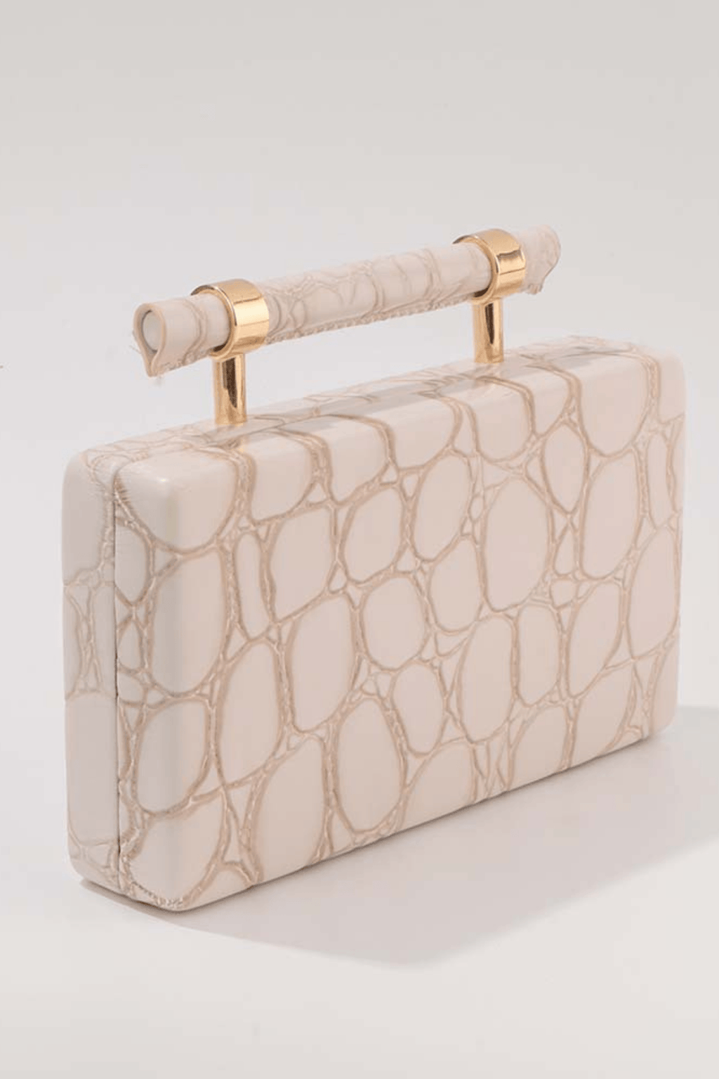 Ivory Croc Embossed Top Handle Evening Clutch Avalabel