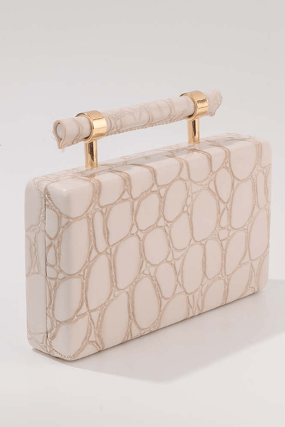 Ivory Croc Embossed Top Handle Evening Clutch Avalabel