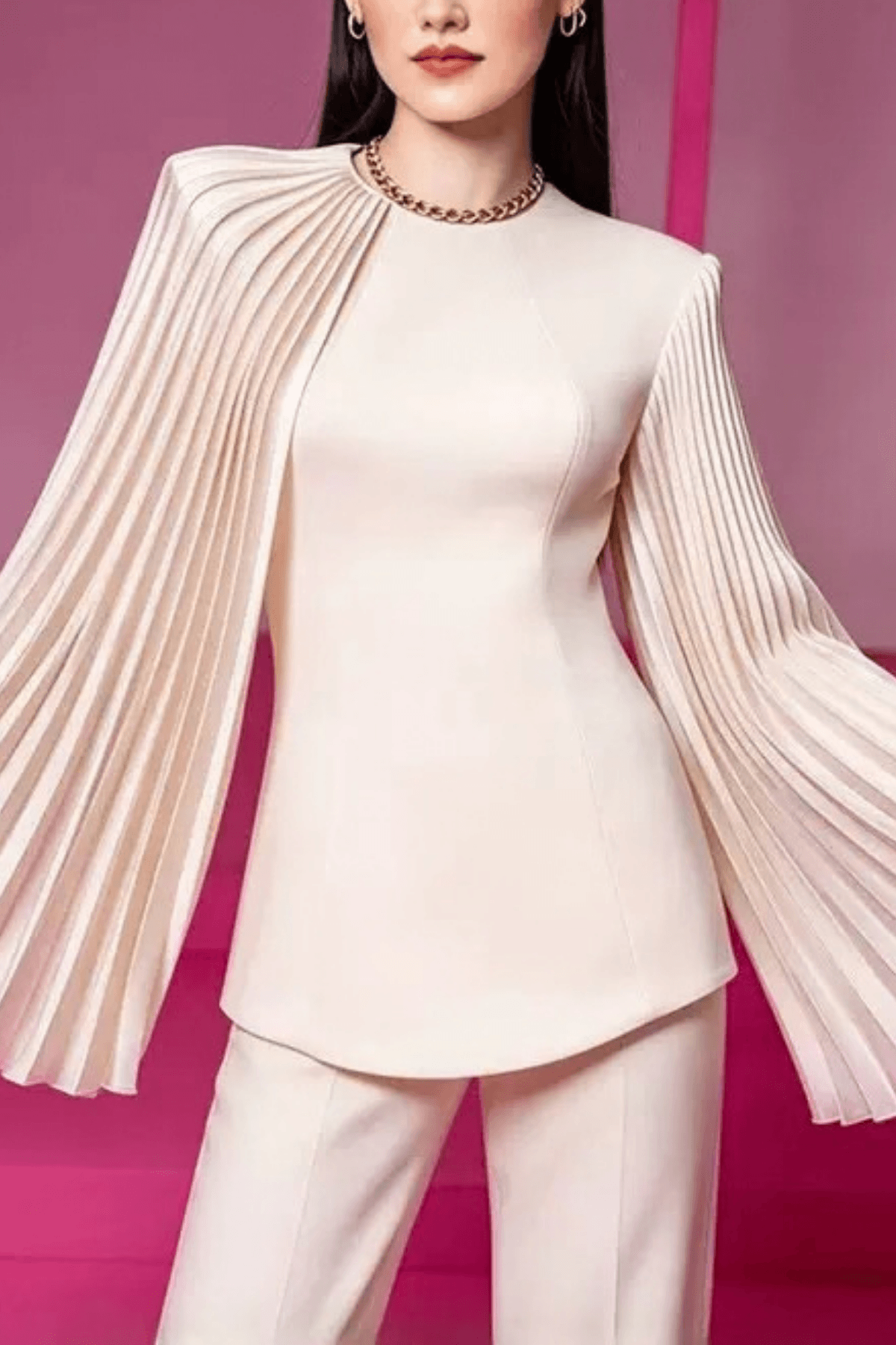 Geeta Cream Pleated Cape Sleeve Top Avalabel