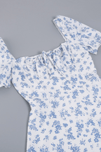 Jenny Blue Floral Puff Sleeve Midi Dress Avalabel