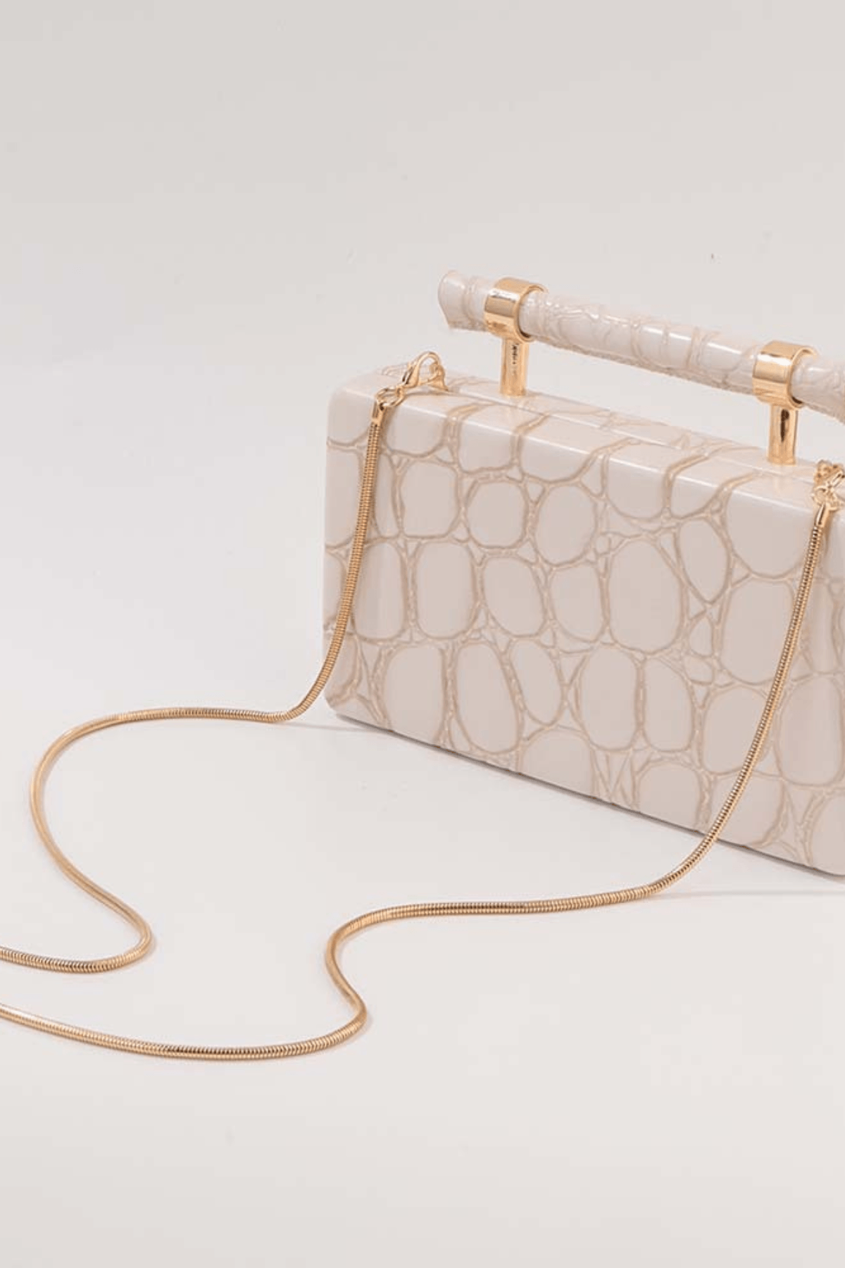 Ivory Croc Embossed Top Handle Evening Clutch Avalabel