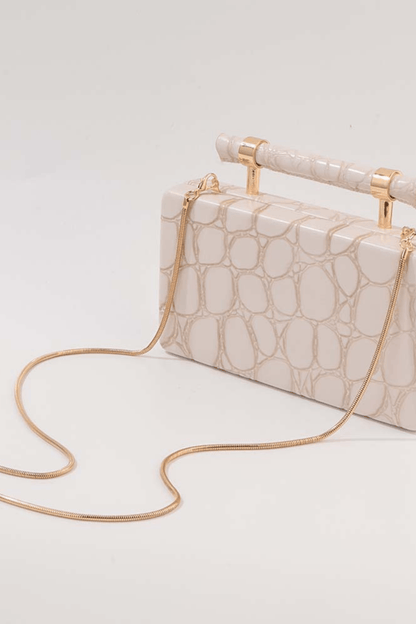 Ivory Croc Embossed Top Handle Evening Clutch Avalabel