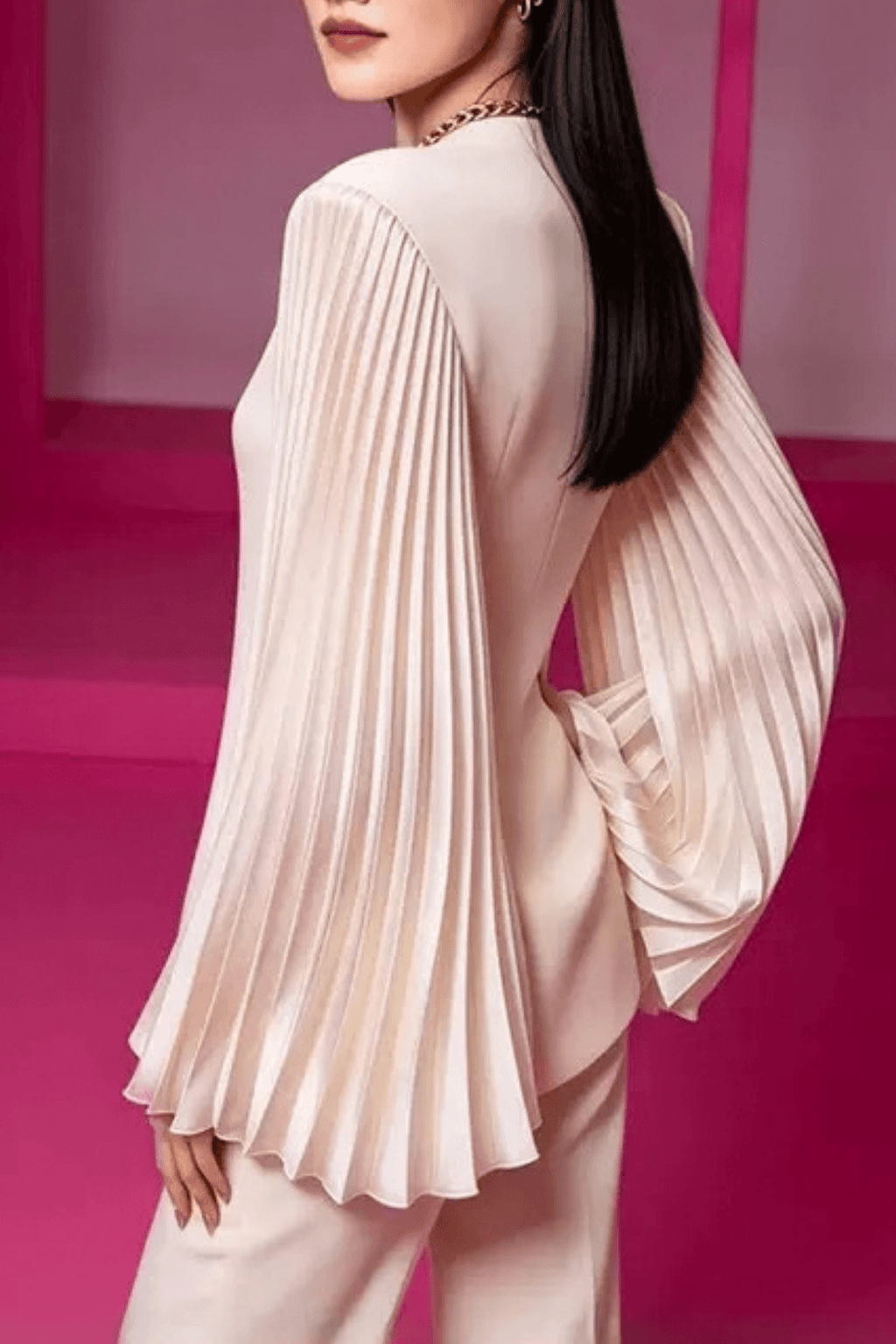 Geeta Cream Pleated Cape Sleeve Top Avalabel