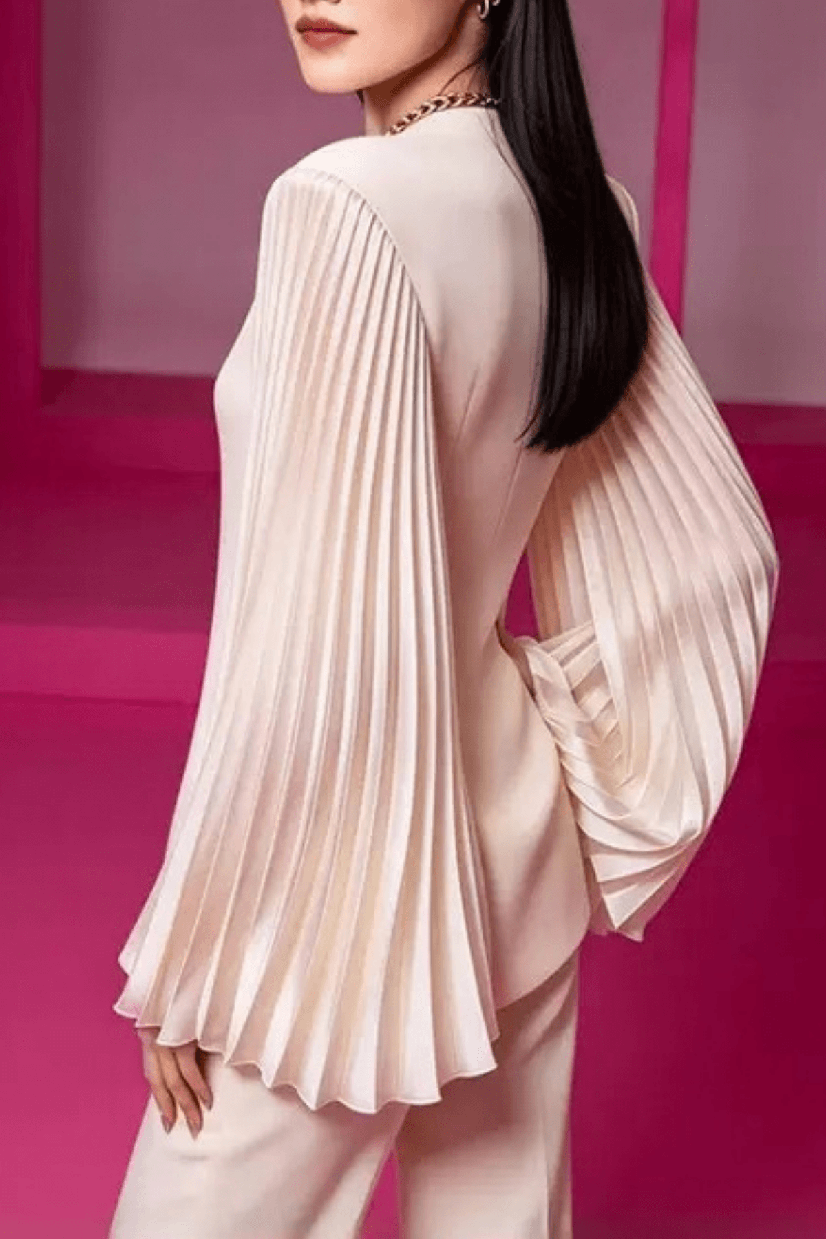Geeta Cream Pleated Cape Sleeve Top Avalabel