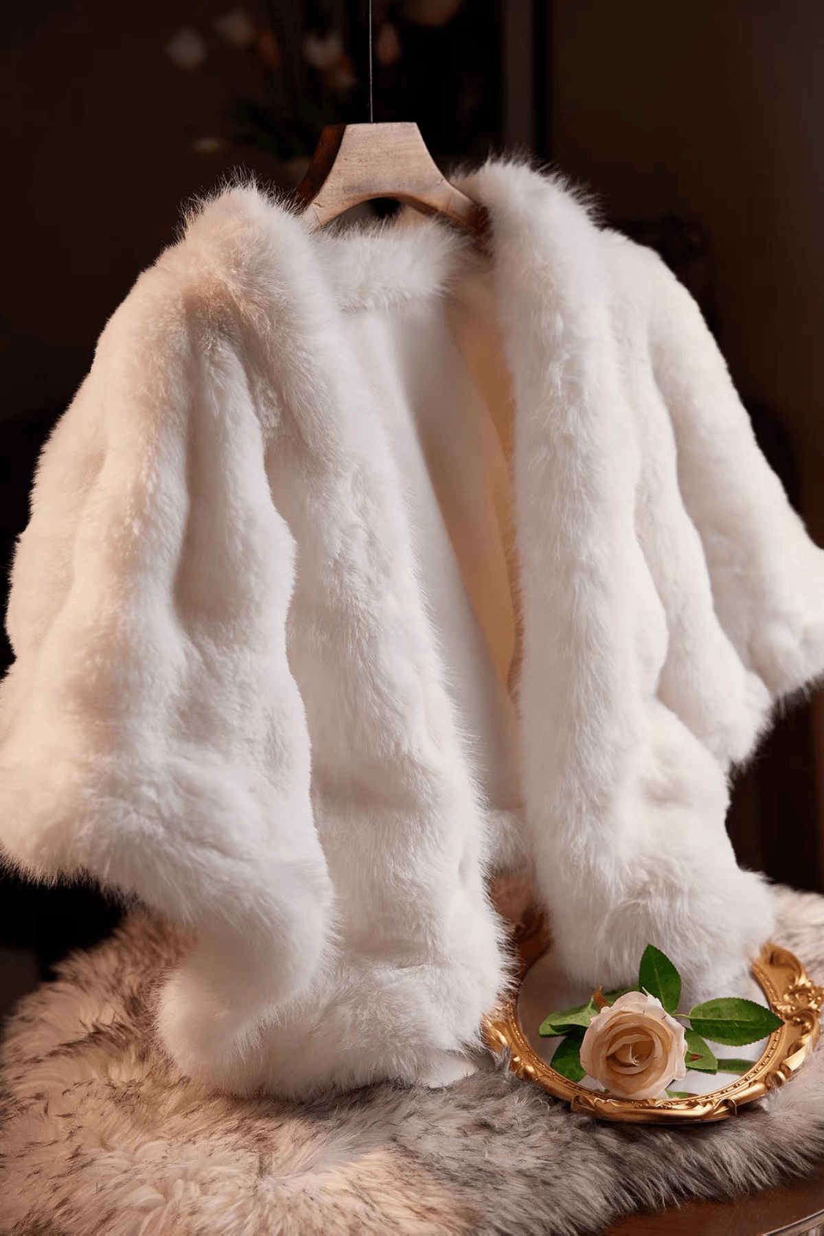 White Faux Fur Cape Shawl Avalabel