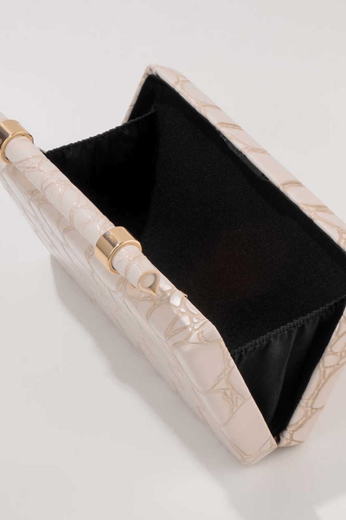 Ivory Croc Embossed Top Handle Evening Clutch Avalabel