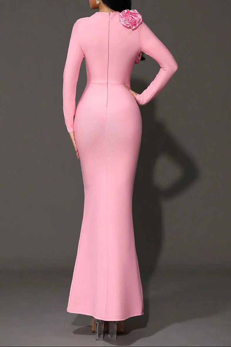 sally 3D Flower Decorative Bandage maxi Dress in pink Avalabel