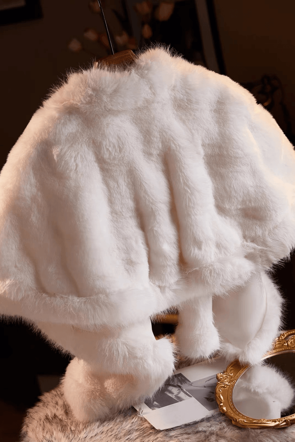 White Faux Fur Cape Shawl Avalabel
