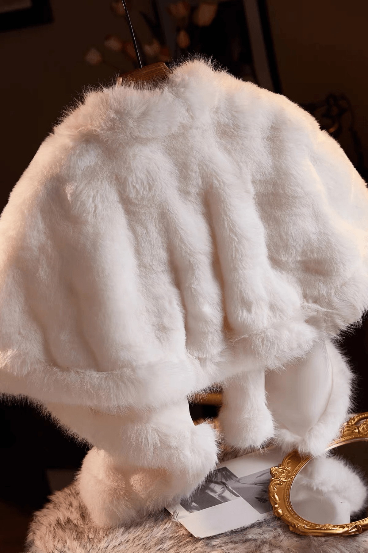White Faux Fur Cape Shawl Avalabel