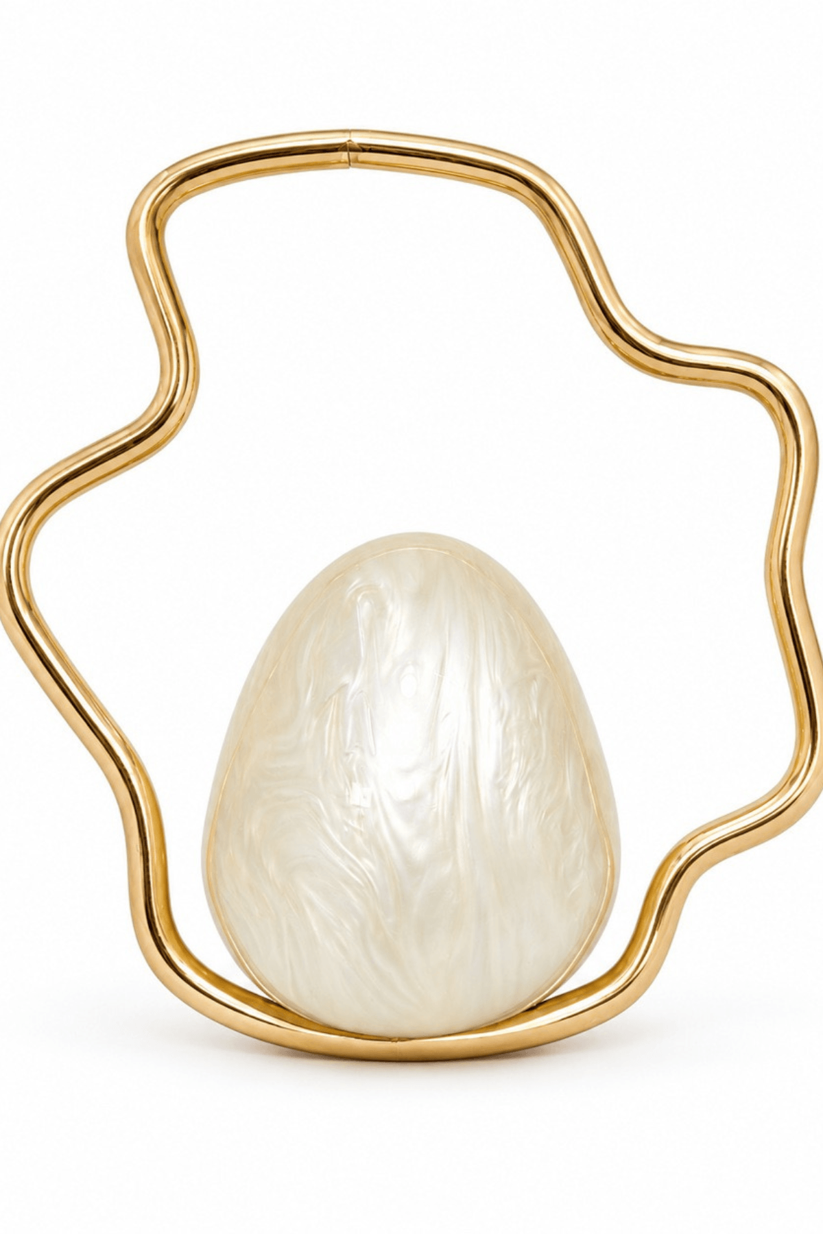 Wavy Metal Frame Egg Pearl Evening Clutch Avalabel