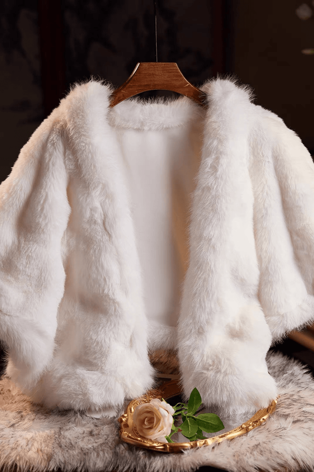 White Faux Fur Cape Shawl Avalabel