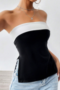 Tessa Black White Color Block Slim Fit Asymmetrical Hem Tube Top Avalabel