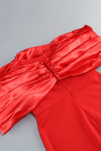 Iris Red Off Shoulder Satin Mermaid Maxi Dress Avalabel