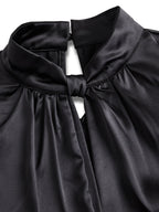 Sophisticated White Satin Blouse with Modern Keyhole Neckline Avalabel