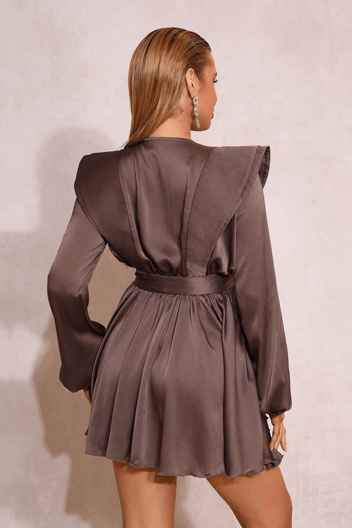 Clara Brown Ruffle Sleeve Tie Waist Layered Dress Avalabel