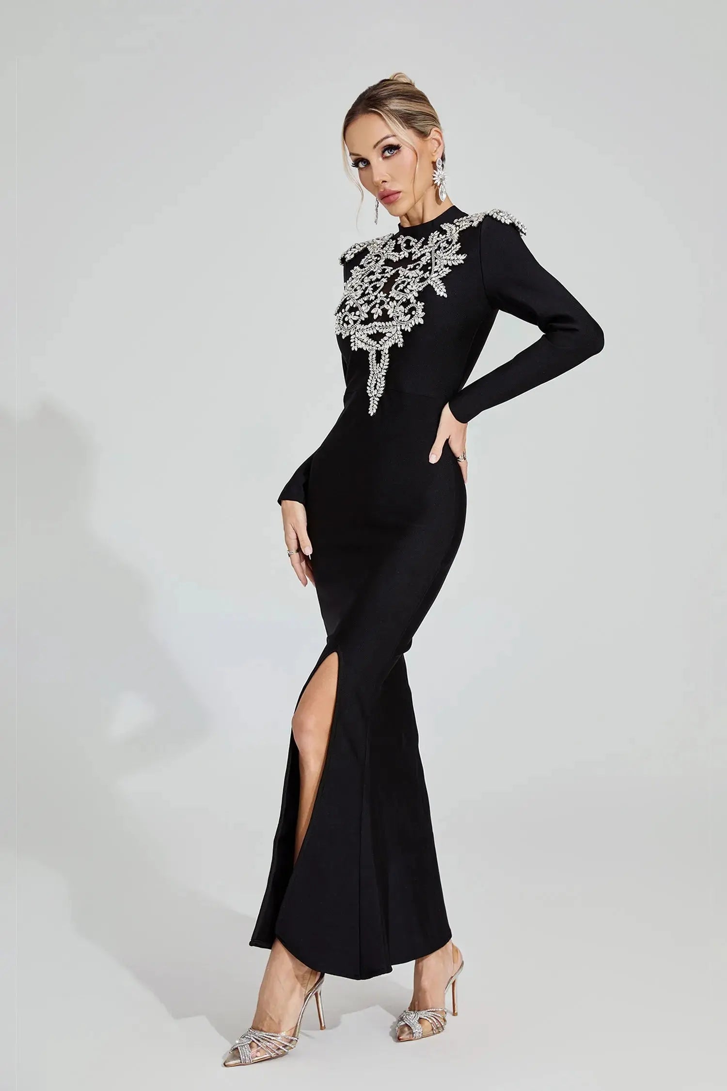 karen Black Diamond pattern Bandage maxi Dress Avalabel