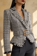 Ivana Tweed Fringe Belted Peplum Jacket Avalabel