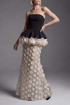 Dara Strapless Peplum 3D Flower Sheer Maxi Dress Avalabel