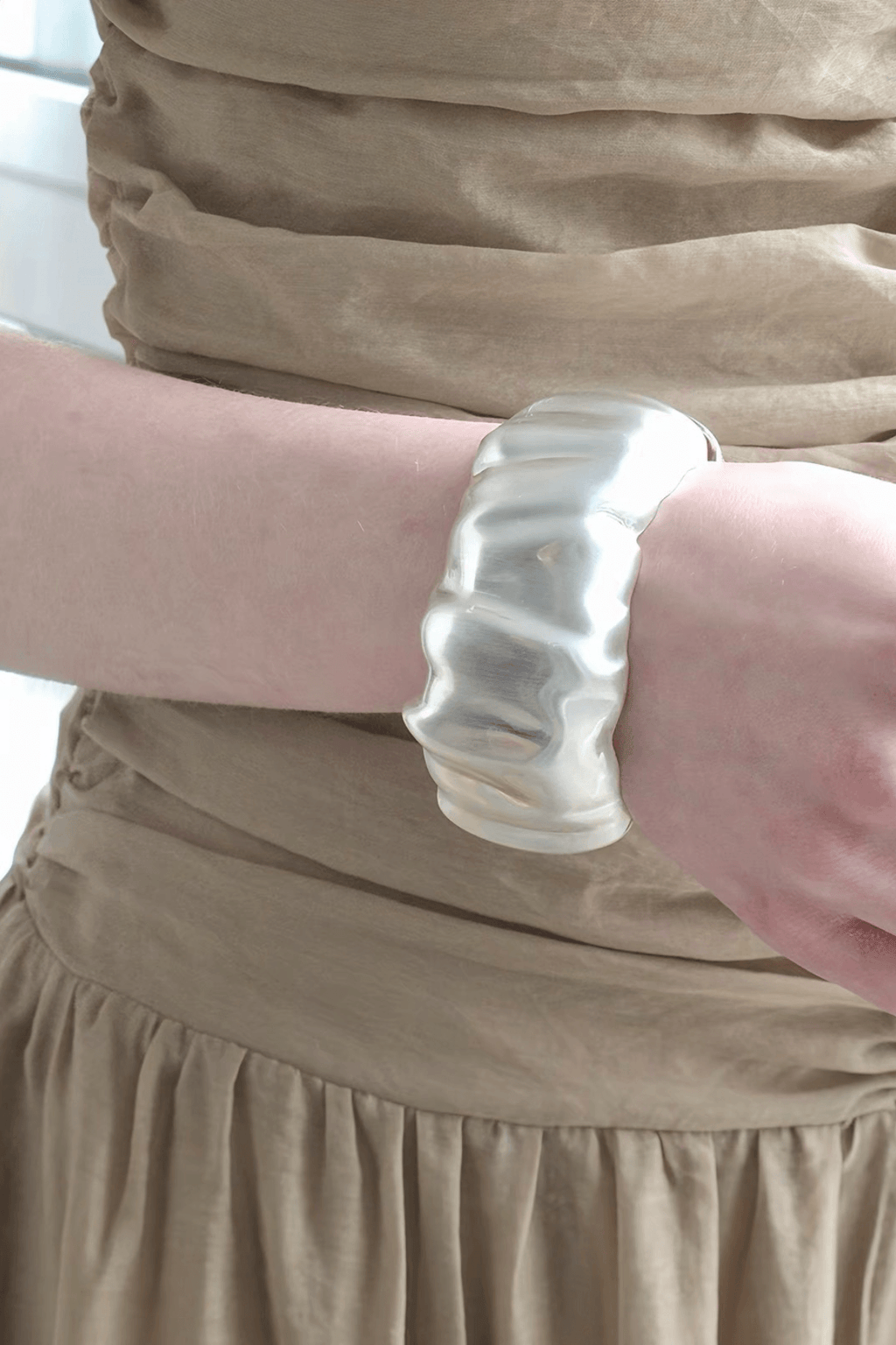 Matte Silver Wavy Wide Open Cuff Bracelet Avalabel
