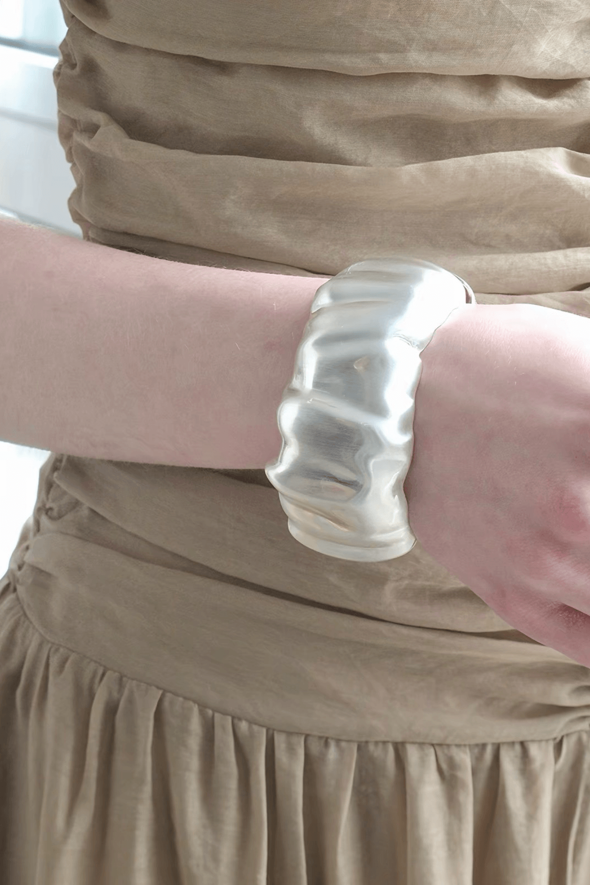Matte Silver Wavy Wide Open Cuff Bracelet Avalabel