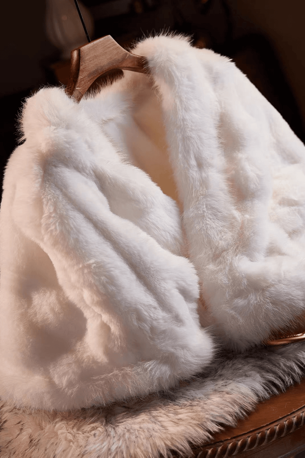 White Faux Fur Cape Shawl Avalabel
