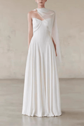 Betty One‑Shoulder Cape Flowy Formal White Dress Avalabel
