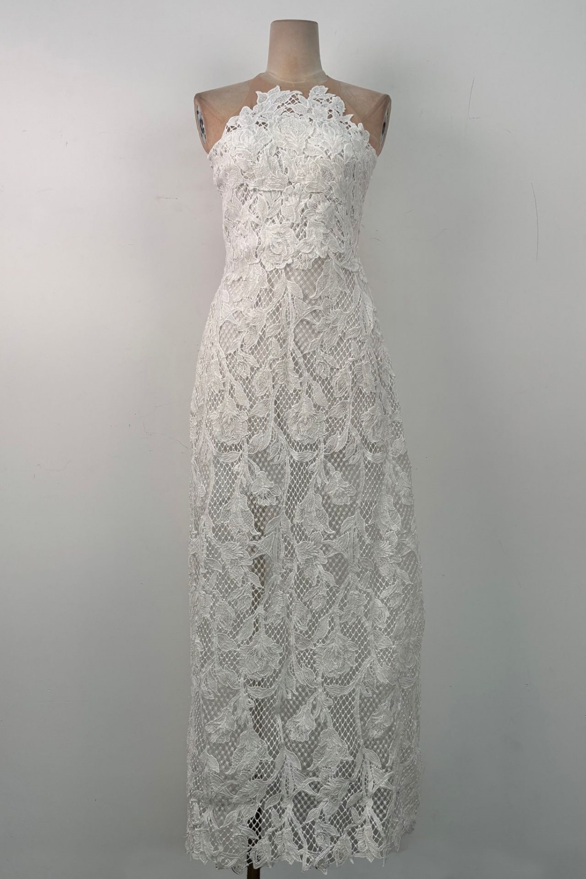 Iris Strapless 3D Floral Lace Sheer Midi White Dress Avalabel