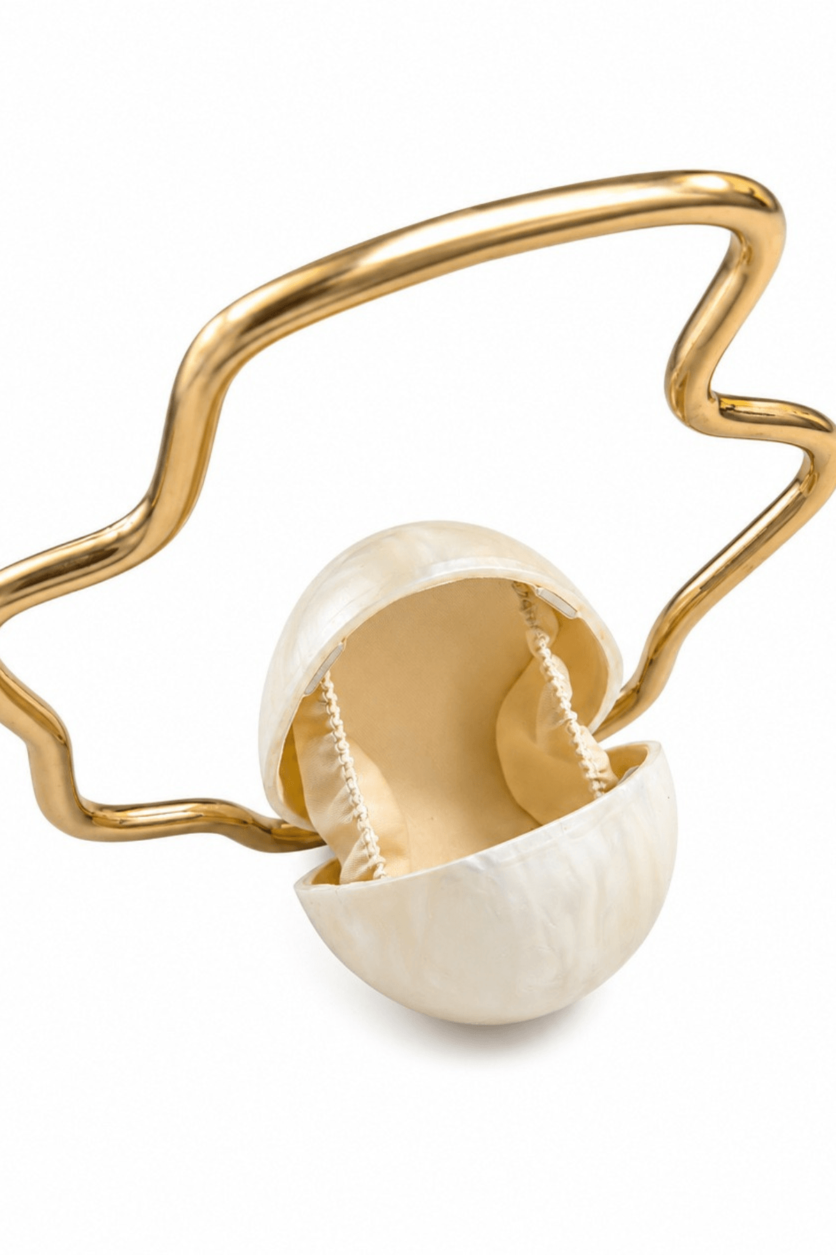 Wavy Metal Frame Egg Pearl Evening Clutch Avalabel