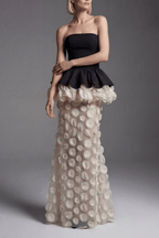 Dara Strapless Peplum 3D Flower Sheer Maxi Dress Avalabel